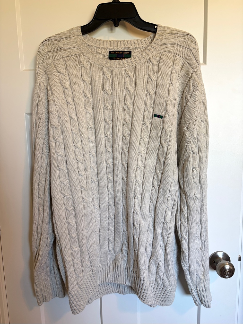 Vintage Alexander Julian Cable Knit Sweater 100% Cotton Mens Cream XXL